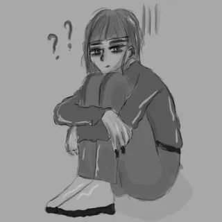 😔 illustrazione, tristezza, punti interrogativi, pensieroso, anime, manga telegram sticker
