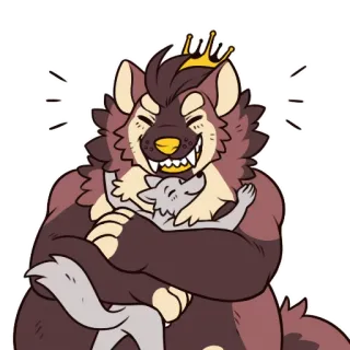 🤗 Furry, Lobo, Abrazo, Corona, Dibujo animado, Lindo telegram sticker