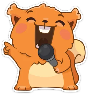 🎤 다람쥐, 노래, 마이크, 만화, 동물, 행복 telegram sticker