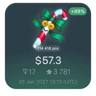 🍭 +88%
114 418 pcs
$57.3
173 781
01 Jan 2027 13:13 (UTC) 拐杖糖, 圣诞节, 节日, 贴纸, 糖果, 喜庆 telegram sticker