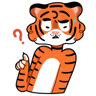 🤔 tigre, animal, ponto de interrogação, confuso, desenho animado, laranja, expressão, adesivo whatsapp sticker
