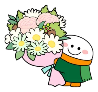 🐯 fiore, bouquet, cartone animato, personaggio, carino, verde, sciarpa, fiori, regalo telegram sticker