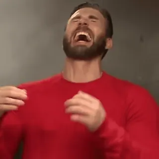 😆 Chris Evans acteur, cri, rire, chemise rouge whatsapp sticker