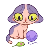 🙁 Katze, Kätzchen, Cartoon, süß, Tier, Haustier, Ball, Spielzeug telegram sticker