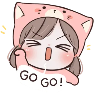 🐱 GO GO! cute, girl, kawaii, encouragement, cheer, cartoon, cat, determination telegram sticker
