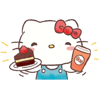 ☕ Hello Kitty hello kitty, cartoon, sanrio, kawaii, słodki, ciasto, napój telegram sticker