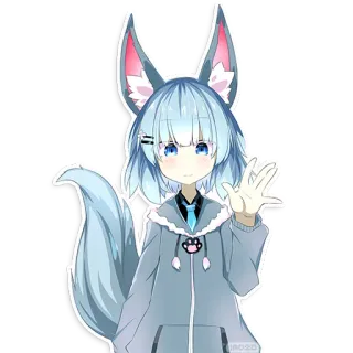 👋 Anime, Menina, Raposa, Lobo, Fofo, Orelhas, Rabo telegram sticker