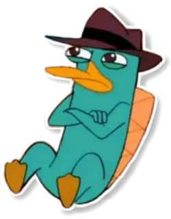 😑 Perry the Platypus Phineas and Ferb cartoon, platypus, agent, hat, sitting whatsapp sticker