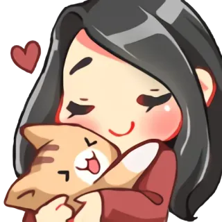 ♥️ Dibujo animado, Anime, Chica, Gato, Abrazo, Amor, Lindo, Kawaii telegram sticker