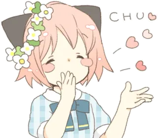 😘 CHUU Anime, Kawaii, Mignon, Baiser, Coeurs, Chuu, Couronne de fleurs telegram sticker
