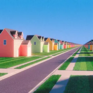👁 houses, suburb, architecture, street, landscape, perspective, colorful telegram sticker