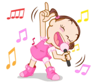 🎤 Cantar, Dibujos animados, Música, Micrófono, Chica, Feliz, Canción, Actuación telegram sticker