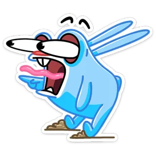 😳 Cartoon, Konijn, Grappig, Dier, Blauw, Gek, Stickers telegram sticker