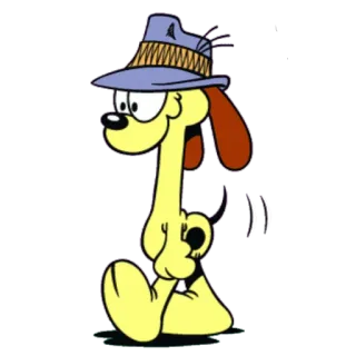 🤠 Odie Garfield dog, cartoon, yellow, hat, detective whatsapp sticker