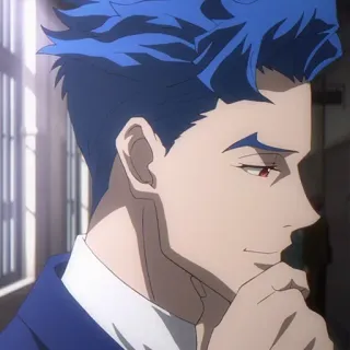 🤔 anime, cabelo azul, masculino, retrato telegram sticker
