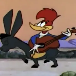 🪕 Woody Woodpecker Cartone animato, Picchio, Asino, Chitarra, Musica, Divertente, Retro whatsapp sticker
