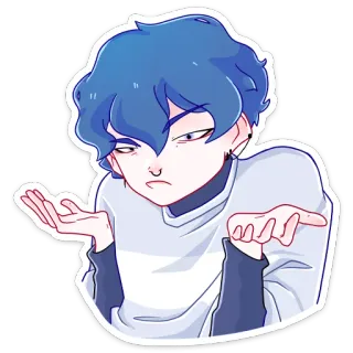 🤨 Desenho animado, Personagem, Cabelo azul, Expressão, Encolhendo os ombros, Ilustração, Questionando whatsapp sticker