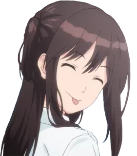 😛 chica anime, sonriendo, feliz, mujer, linda, dibujo animado telegram sticker