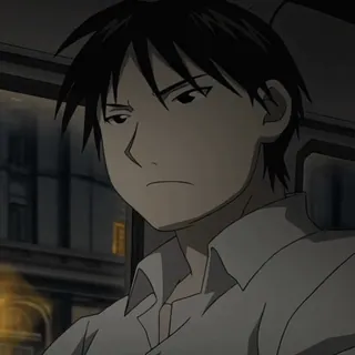 💙 Roy Mustang Fullmetal Alchemist Roy Mustang, Fullmetal Alchemist, anime, reaction, annoyed, serious, expression telegram sticker