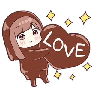 💝 LOVE liefde, hart, schattig, cartoon, meisje, chocolade telegram sticker
