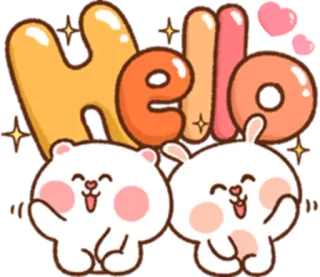😌 hello olá, urso, coelho, desenho animado, fofo, amigável telegram sticker