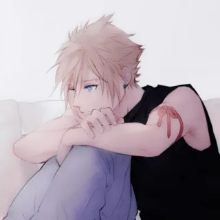 🥢 Cloud Strife Final Fantasy VII anime, video game, Cloud Strife, Final Fantasy, blonde, sad, pensive, character telegram sticker