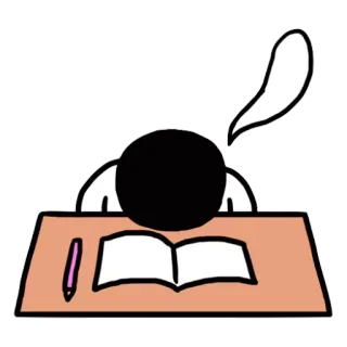 💤 student, nauka, zmęczony, biurko, ołówek, książka telegram sticker