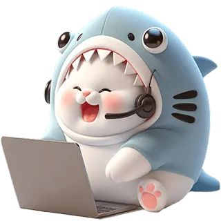 😁 kot, rekin, zwierzę, uroczy, kreskówka, laptop, słuchawki, online telegram sticker