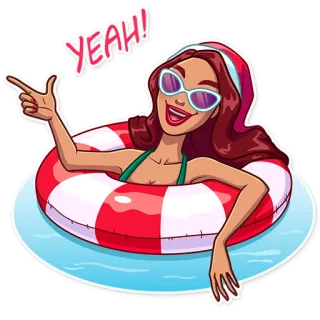 😎 YEAH! woman, swimming, summer, fun, pool, sunglasses, float, ring telegram sticker