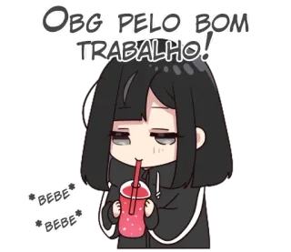 🧃 OBG PELO BOM TRABALHO! Anime, Chica, Gracias, Bien hecho, Bebida, Dibujo animado whatsapp sticker