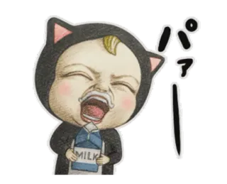 👻 パァ 婴儿, 哭, 牛奶, 卡通, 猫耳朵, 可爱, 插画, 日语, 拟声词, 婴儿 telegram sticker