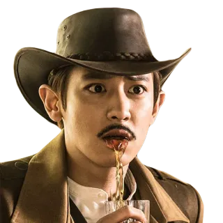 😳 homme, boire, cowboy, chapeau, moustache, liquide whatsapp sticker