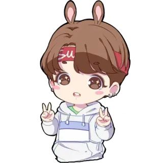 ✌️ 만화, 애니메이션 스타일, 귀여운, 평화 기호, 토끼 귀 telegram sticker