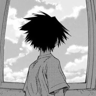 ⛓ garçon, fenêtre, ciel, nuages, manga telegram sticker