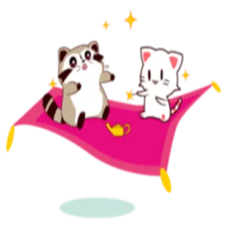 🚘 gato, mapache, alfombra mágica, dibujos animados, animales, lindo whatsapp sticker