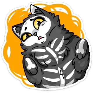 😨 gato, esqueleto, halloween, animal, pegatina, dibujo animado, lindo whatsapp sticker