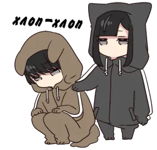 🤗 xvon-xvon Anime, Cartoon, Niedlich, Chibi, Paar, Freundschaft, Traurig, Schlafanzug telegram sticker