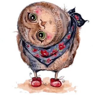 😊 นกฮูก, น่ารัก, สีน้ำ, สัตว์, นก, การ์ตูน, สติกเกอร์ telegram sticker