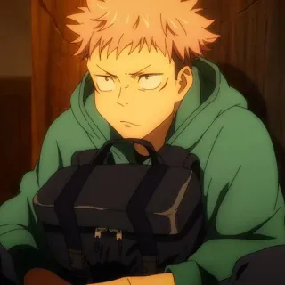 💥 Yuji Itadori Jujutsu Kaisen Anime, Cartone animato, Personaggio, Seduto, Felpa con cappuccio, Borsa telegram sticker