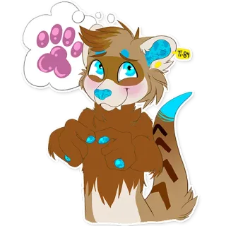 🐾 Ti-84 furry, animal, dessin animé, mignon, marron, ours, pattes, bulle de pensée whatsapp sticker