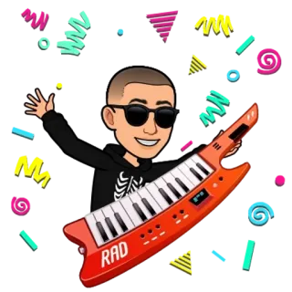 🌟 RAD keyboard, synth, merah, kacamata hitam, Bitmoji, menyenangkan, keren telegram sticker