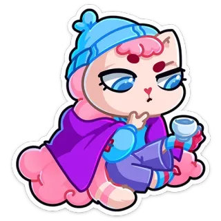 🤔 kucing, imut, musim dingin, merah muda, kartun, topi, teh, kawaii telegram sticker