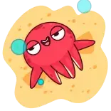 ☺️ pieuvre, dessin animé, créature marine, animal, océan, mignon, rouge, sable whatsapp sticker