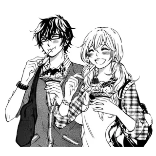 😄 Anime, Mangá, Casal, Comendo, Feliz, Desenho animado whatsapp sticker