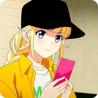 🙂 animé, fille, cheveux blonds, chapeau, téléphone whatsapp sticker