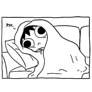 😐 33X. Desenho animado, Personagem, Cama, Sonolento, Cobertor whatsapp sticker