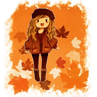 ☂️ automne, automne, feuilles, fille, mignon, dessin animé, pull whatsapp sticker