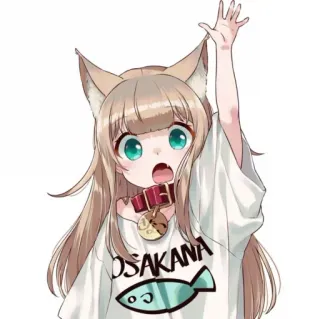 🐾 OSAKANA аниме, девушка-кошка, милый, Osakana, рыба, ошейник, зеленые глаза telegram sticker