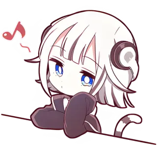 🥱 Anime girl, Chibi, Dễ thương, Kawaii, Manga, Nốt nhạc, Đuôi mèo telegram sticker