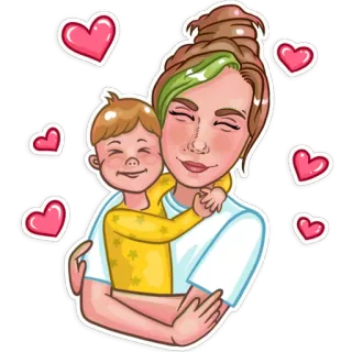 🥰 mère, enfant, câlin, amour, coeurs, famille telegram sticker